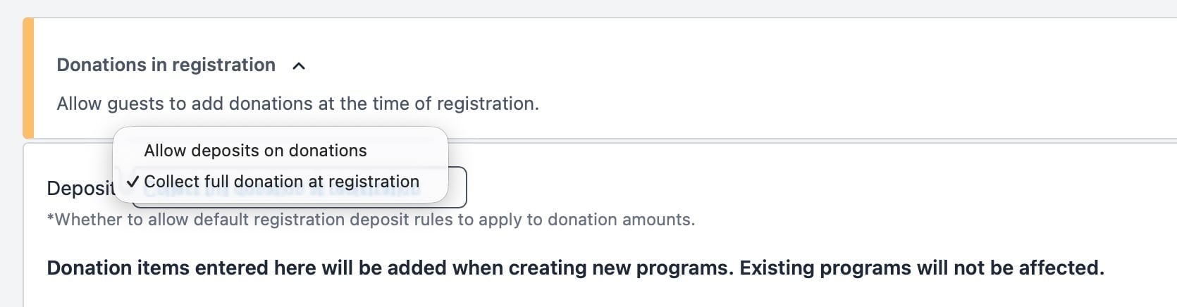Allow deposits on donations